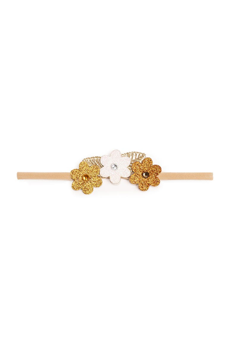 Boho Floral Glitter Baby Headband, Main, color, Gold