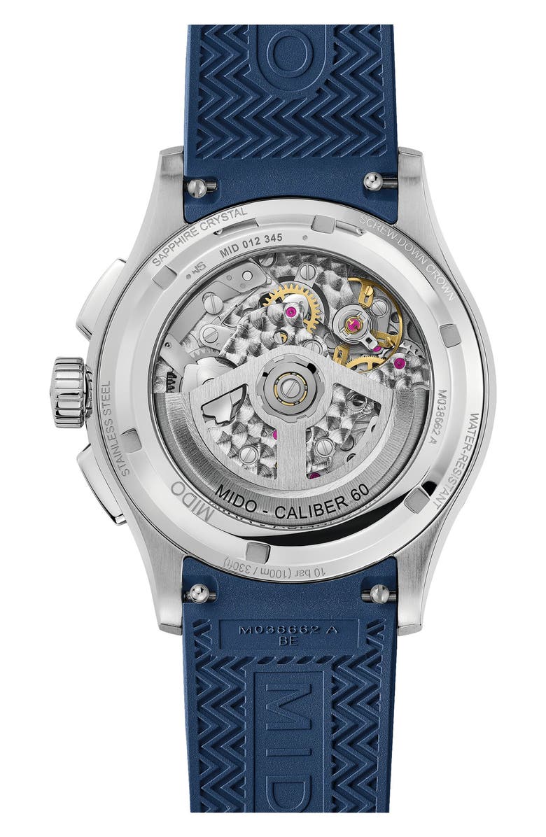 MIDO Multifort Skeleton Chronograph Automatic Rubber Strap Watch, 43mm, Alternate, color, 
