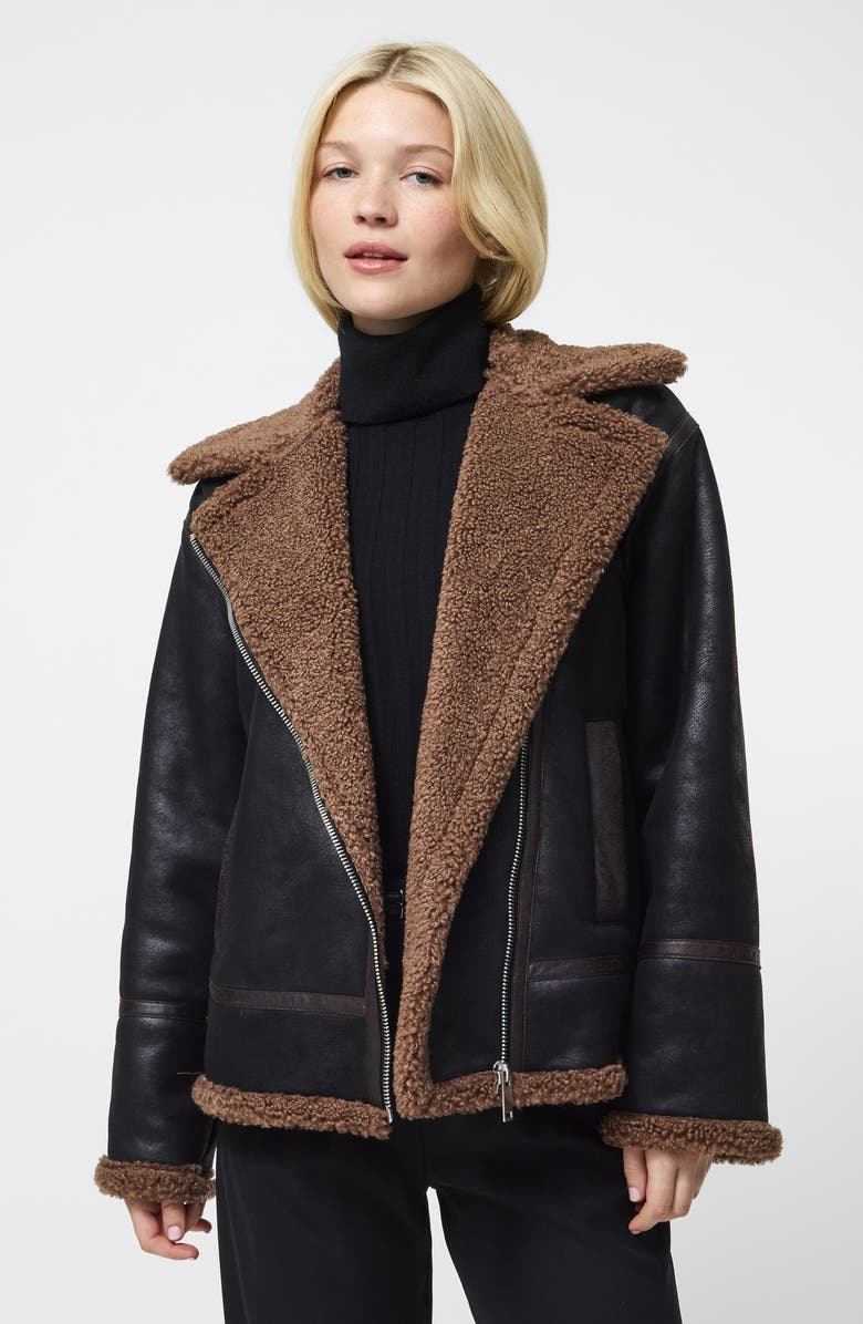 French Connection Faux Shearling Jacket, Alternate, color, Black Brown