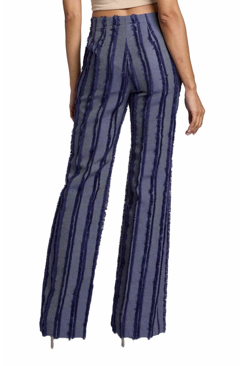 BETH Flared Pant in Stripe Fringed Organic Cotton Denim, Alternate, color, MARINE BLUE