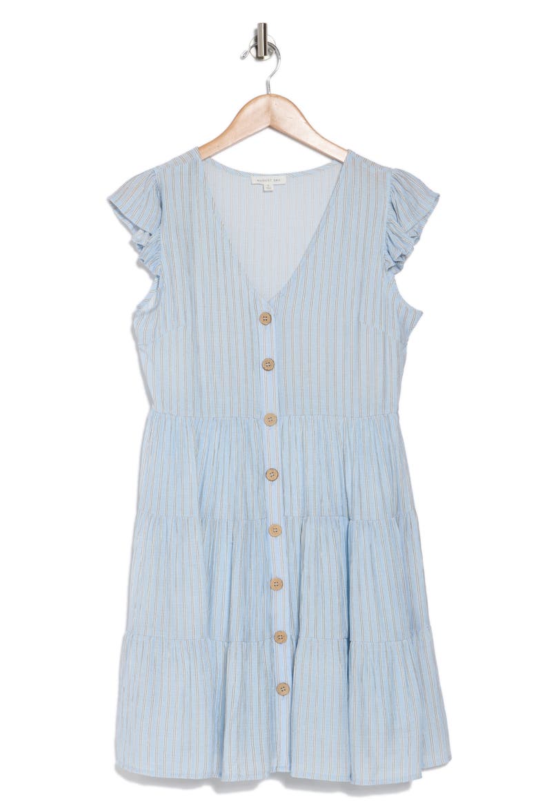 Stripe Cap Sleeve Button Front Minidress, Alternate, color, BLUE