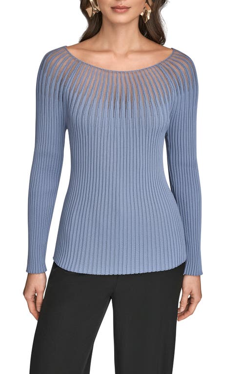 Donna Karan New York Mixed Media Knit Top In Blue