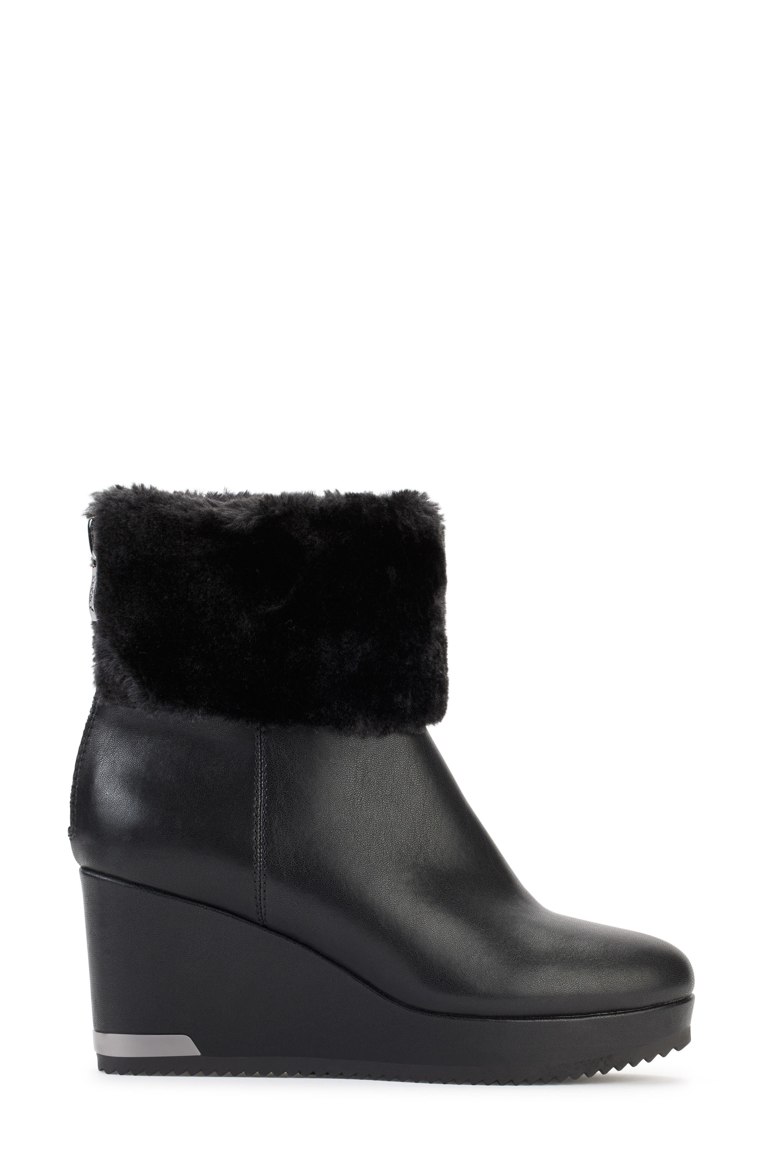 DKNY Nadra Faux Fur Cuff Wedge Bootie, Alternate, color, Black