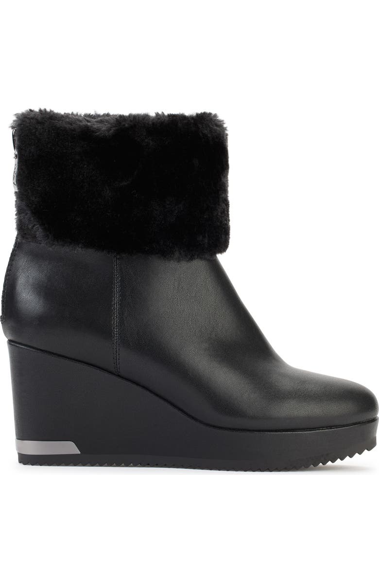 DKNY Nadra Faux Fur Cuff Wedge Bootie, Alternate, color, Black