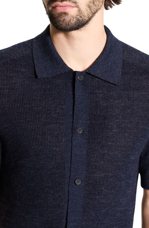 Theory Short Sleeve Linen Button Down Shirt In Blue