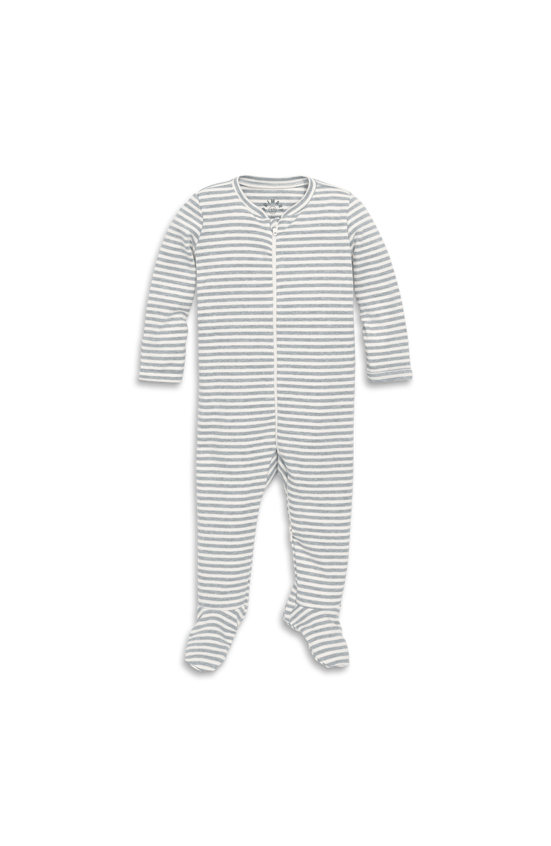 Primary Baby Organic Zip Footie In Stripe, Main, color, Heather Gray Ivory Mini Stripe