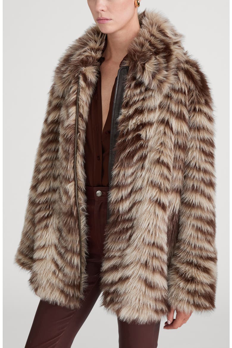 The Alpine Chevron Faux Fur Coat, Alternate, color, TAUPE MULTI