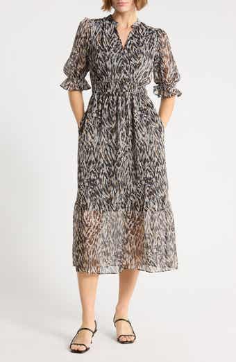 Puff Sleeve Tiered Midi Dress