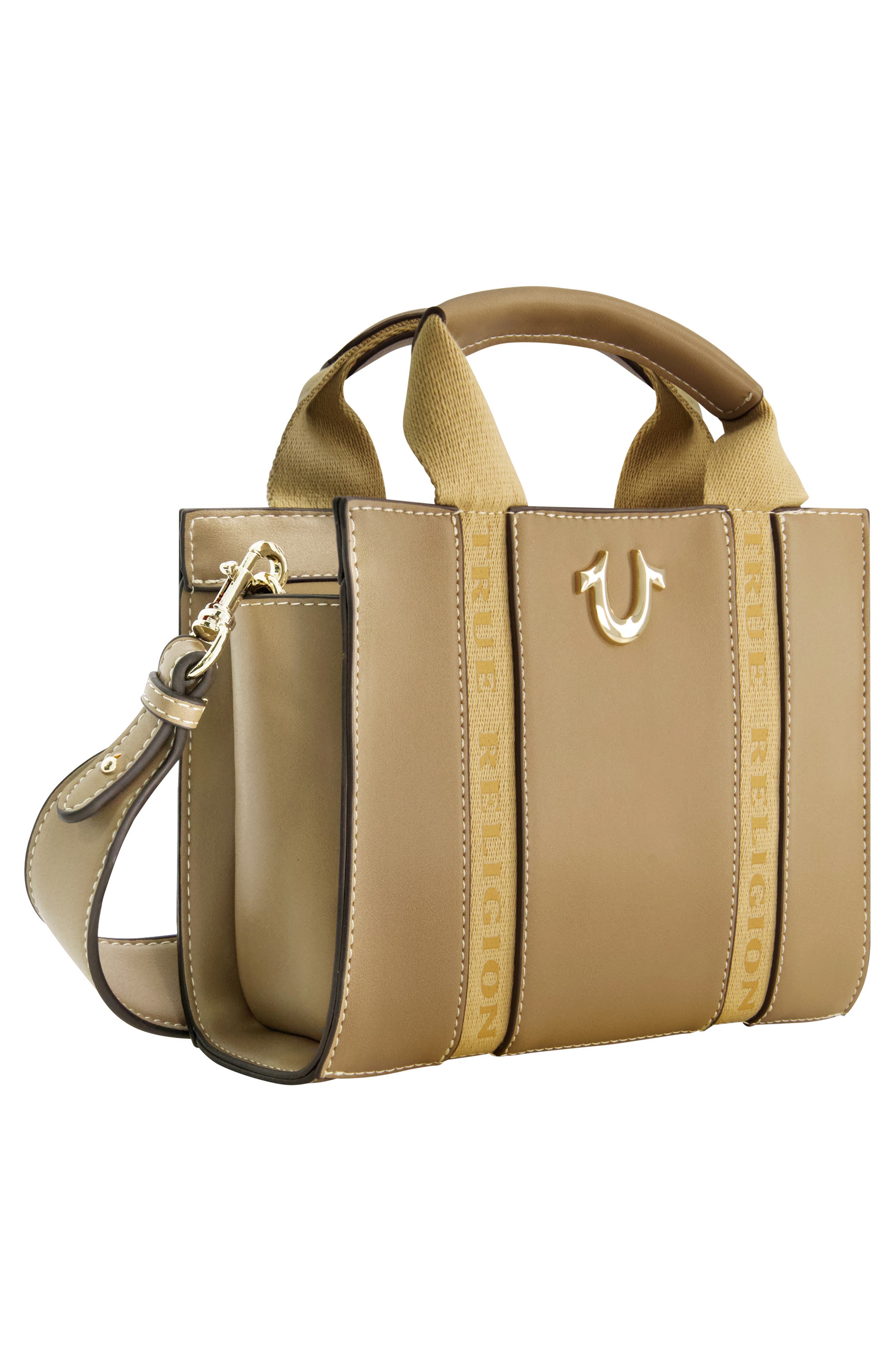 True Religion Mini Logo Convertible Tote Bag, Alternate, color, Taupe