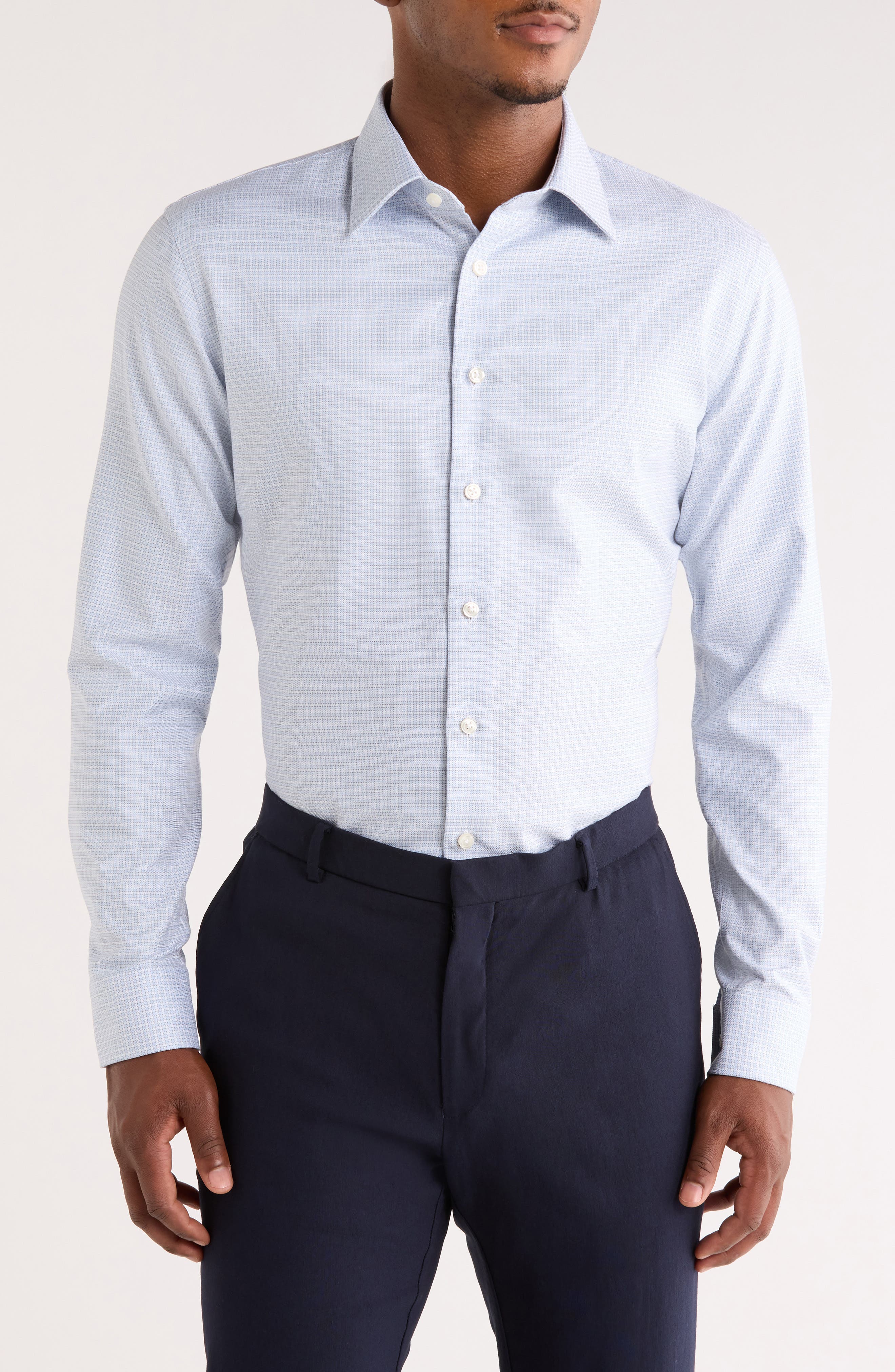 Nordstrom Trim Fit Check Premium Non Iron Cotton Button-Up Shirt
