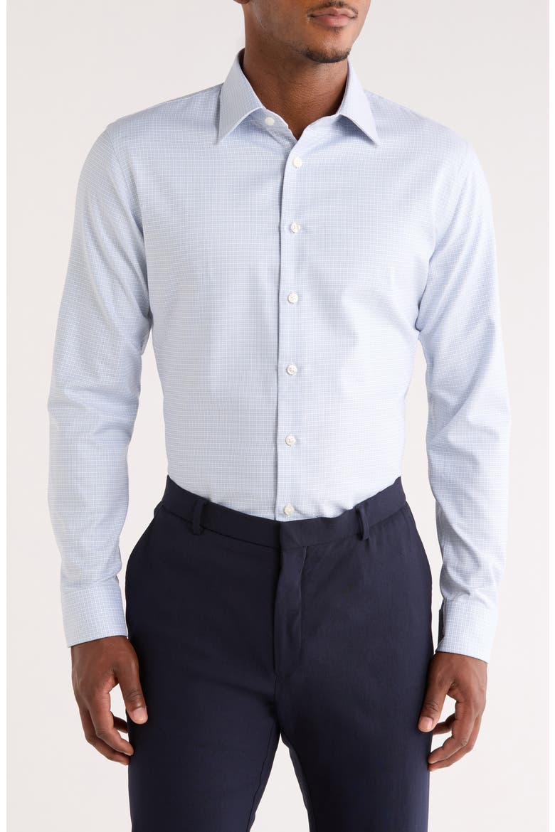 Trim Fit Check Premium Non Iron Cotton Button-Up Shirt, Main, color, BLUE MARZANO TEXTURE