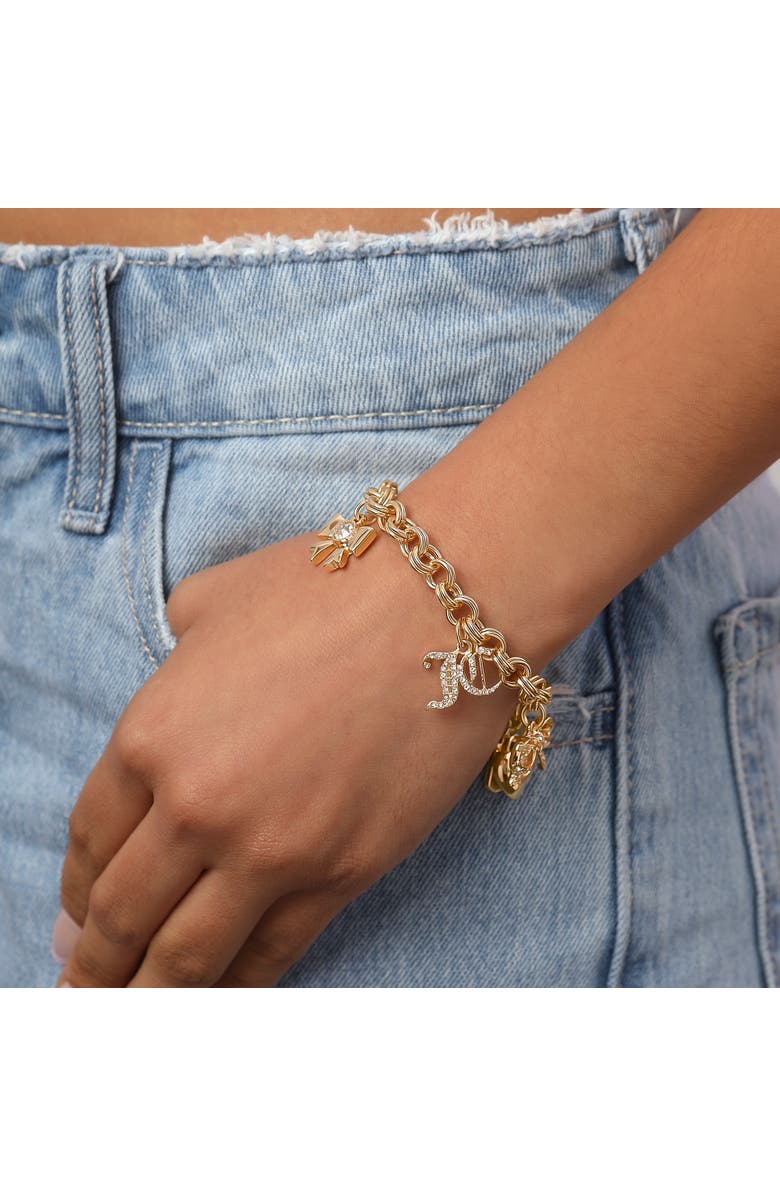 Juicy Couture Gold-Tone Charm Bracelet with Bow and Pavé Details, Alternate, color, 
