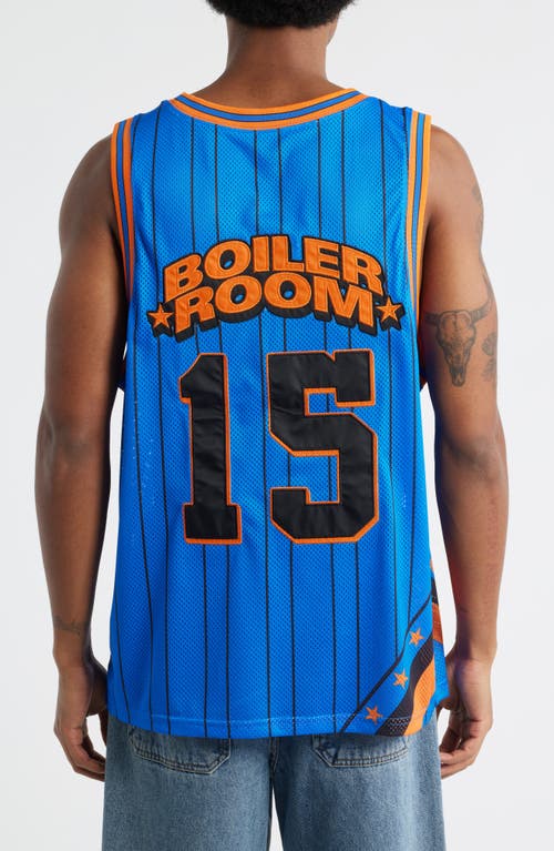 Boiler Room Graphic Mesh Basketball Jersey In Blue