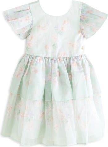Kids' Blurred Floral Organza Party Dress