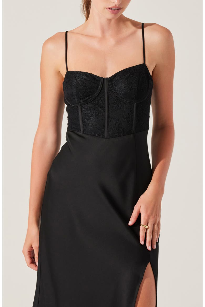 Lace Bustier Sleeveless Midi Dress, Alternate, color, BLACK