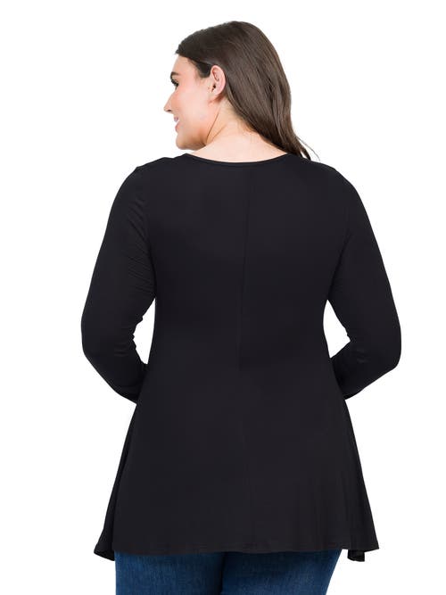 24seven Comfort Apparel Poised Long Sleeve Swing Tunic Top In Black