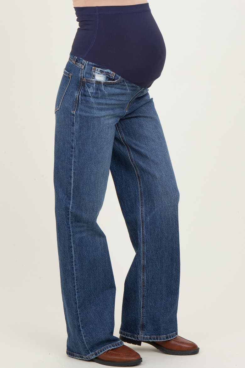 Dark Wash Wide Leg Maternity Jeans, Alternate, color, Navy Blue