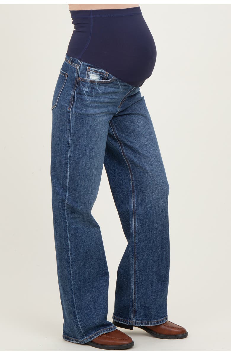 PinkBlush Dark Wash Wide Leg Maternity Jeans, Alternate, color, Navy Blue