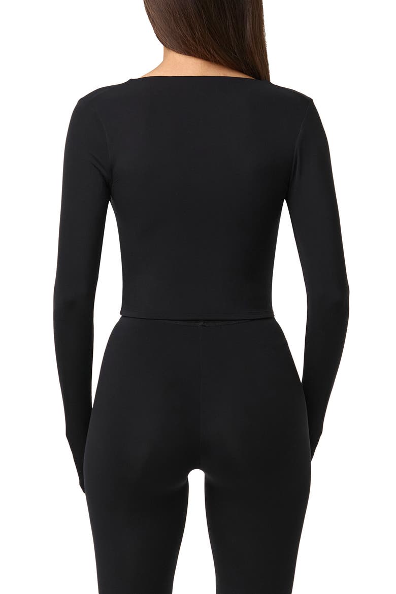 Ruched Button-Up Knit Top, Alternate, color, BLACK