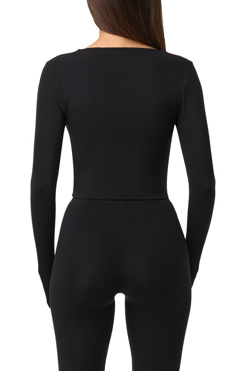 Naked Wardrobe Ruched Button-Up Knit Top, Alternate, color, Black