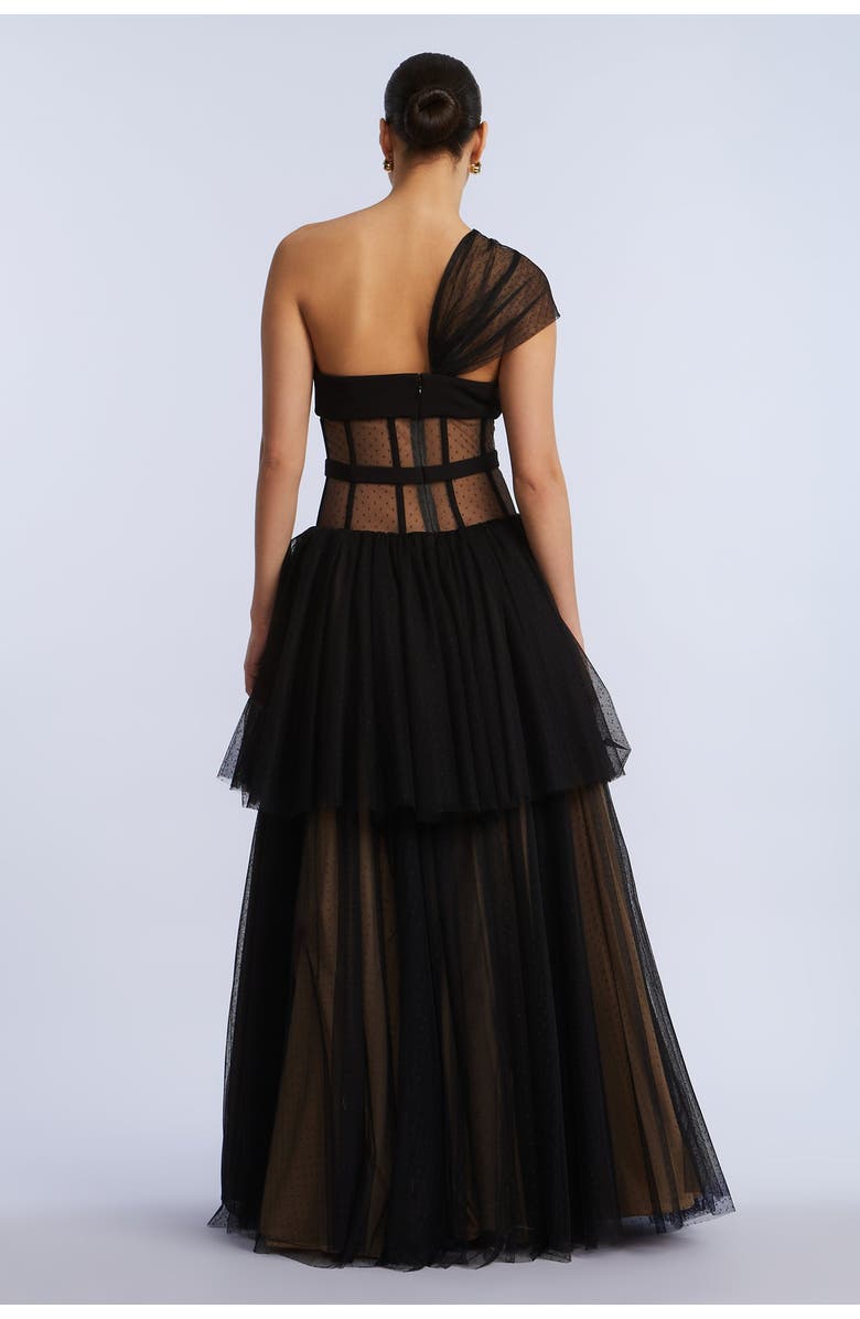 BCBGMAXAZRIA Dot Tulle Gown, Alternate, color, Black