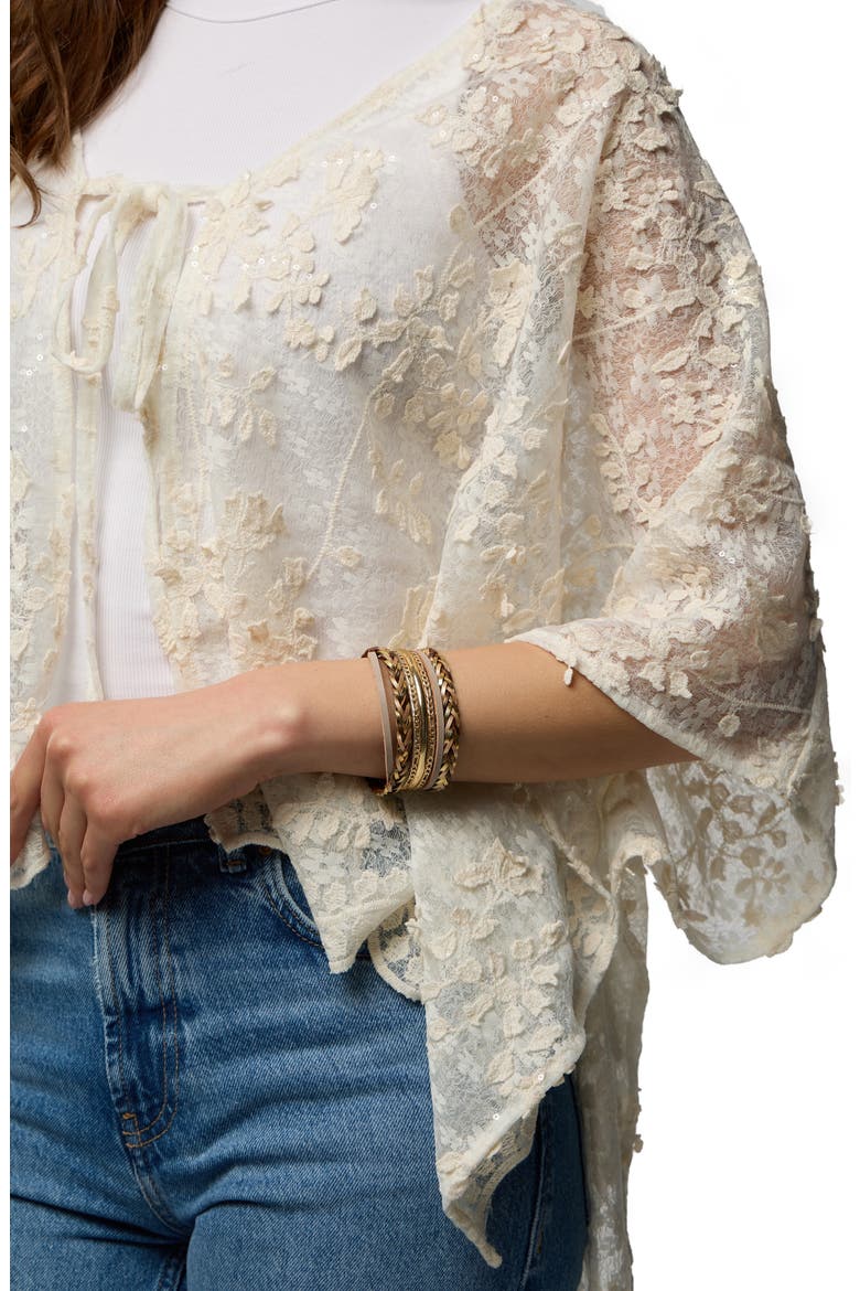 Tie Front Lace Ruana, Alternate, color, IVORY