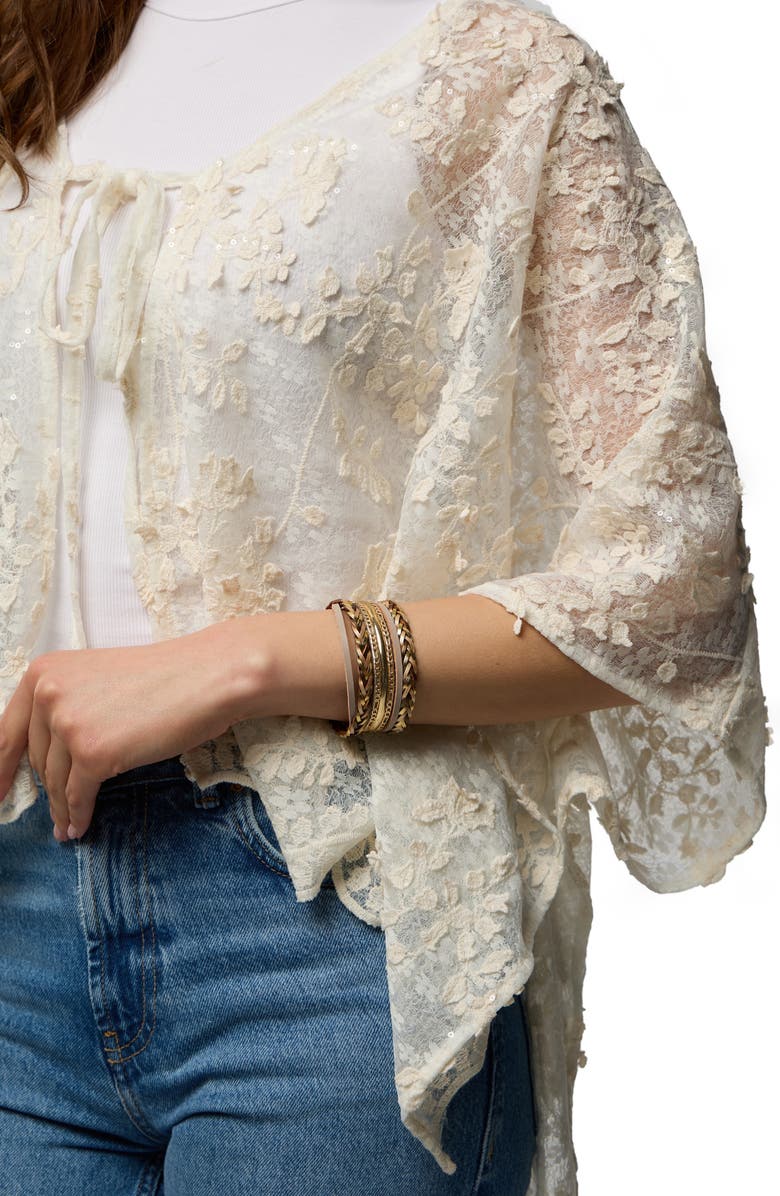 SAACHI Tie Front Lace Ruana, Alternate, color, Ivory