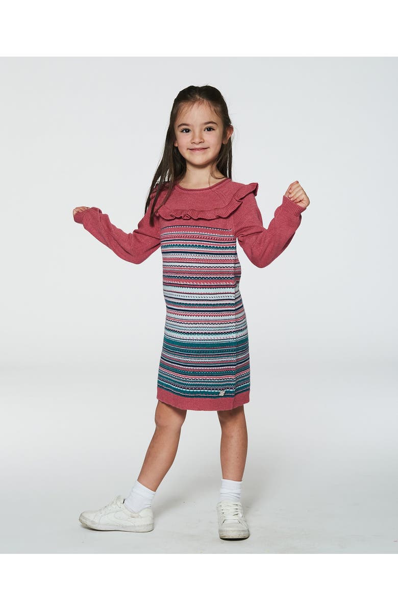 Deux par Deux Girl's Jacquard Stripe Sweater Dress Pink And Blue, Alternate, color, 
