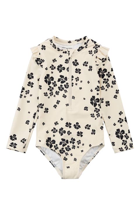 Kids' Floral Long Sleeve Zip-Up UPF 50+ One-Piece Rashguard Swimsuit (Little Kid)