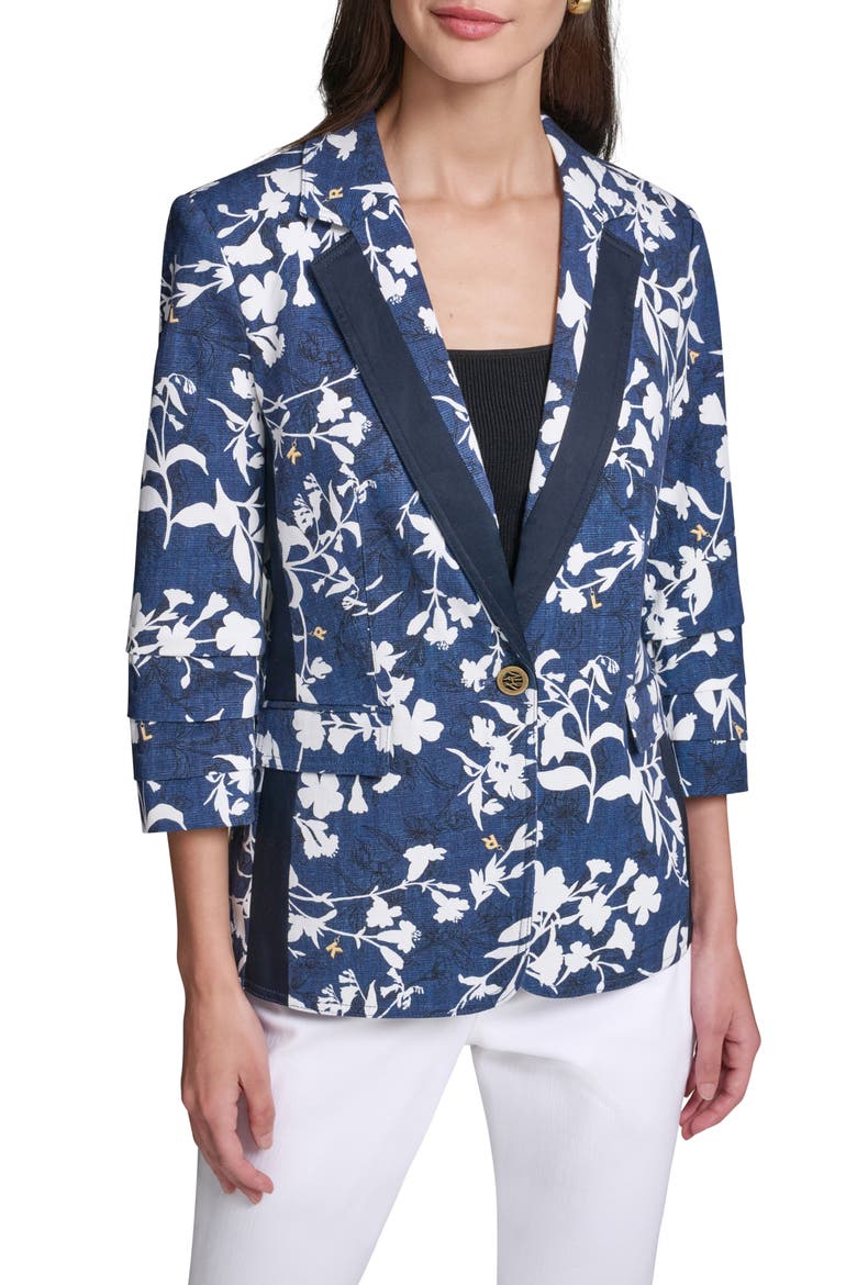 Floral Print Blazer, Main, color, MIDNIGHT NAVY/ SOFT WHITE