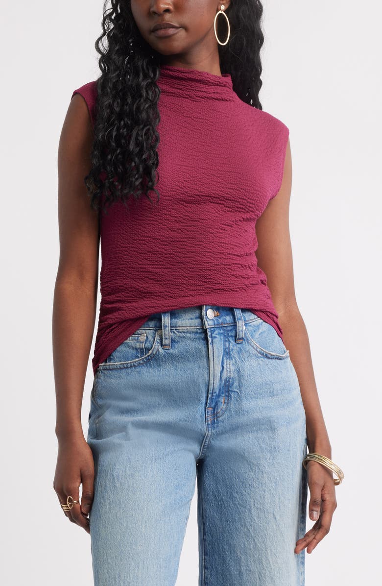 Treasure & Bond Crinkle Mock Neck Top, Main, color, Burgundy Rhode
