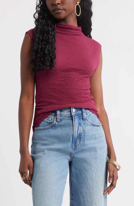 Treasure & Bond Crinkle Mock Neck Top