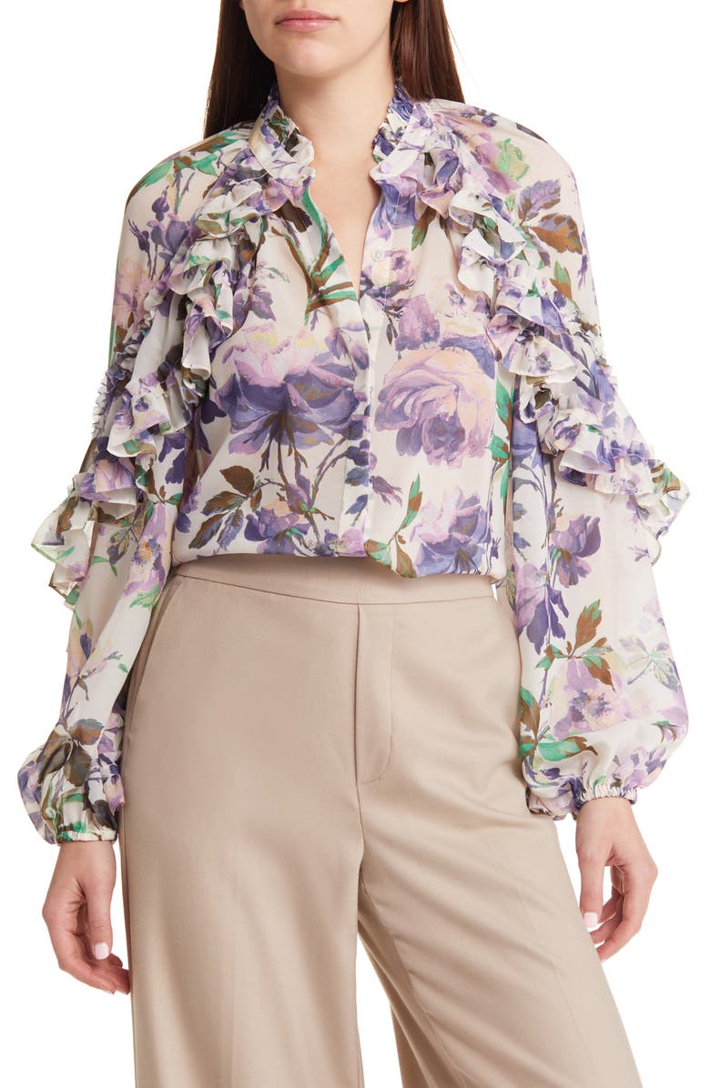 KOBI HALPERIN Phoenix Floral Print Ruffle Blouse, Main, color,