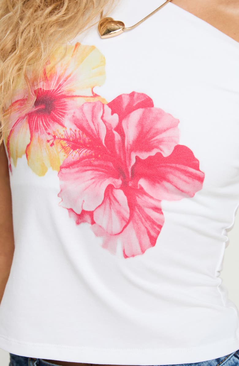 Princess Polly Edwardi Hibiscus One-Shoulder Graphic Top, Alternate, color, White