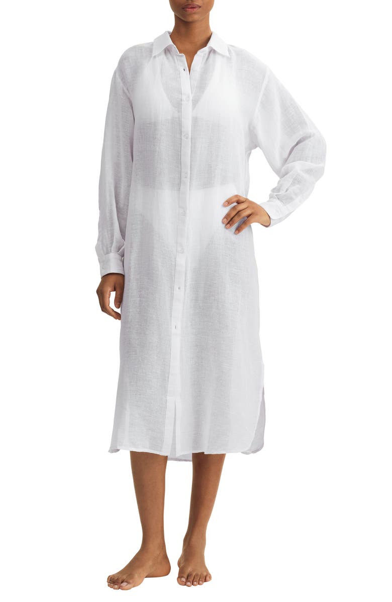 Polo Ralph Lauren Maxi Organic Cotton & Linen Cover-Up Shirtdress, Main, color, 