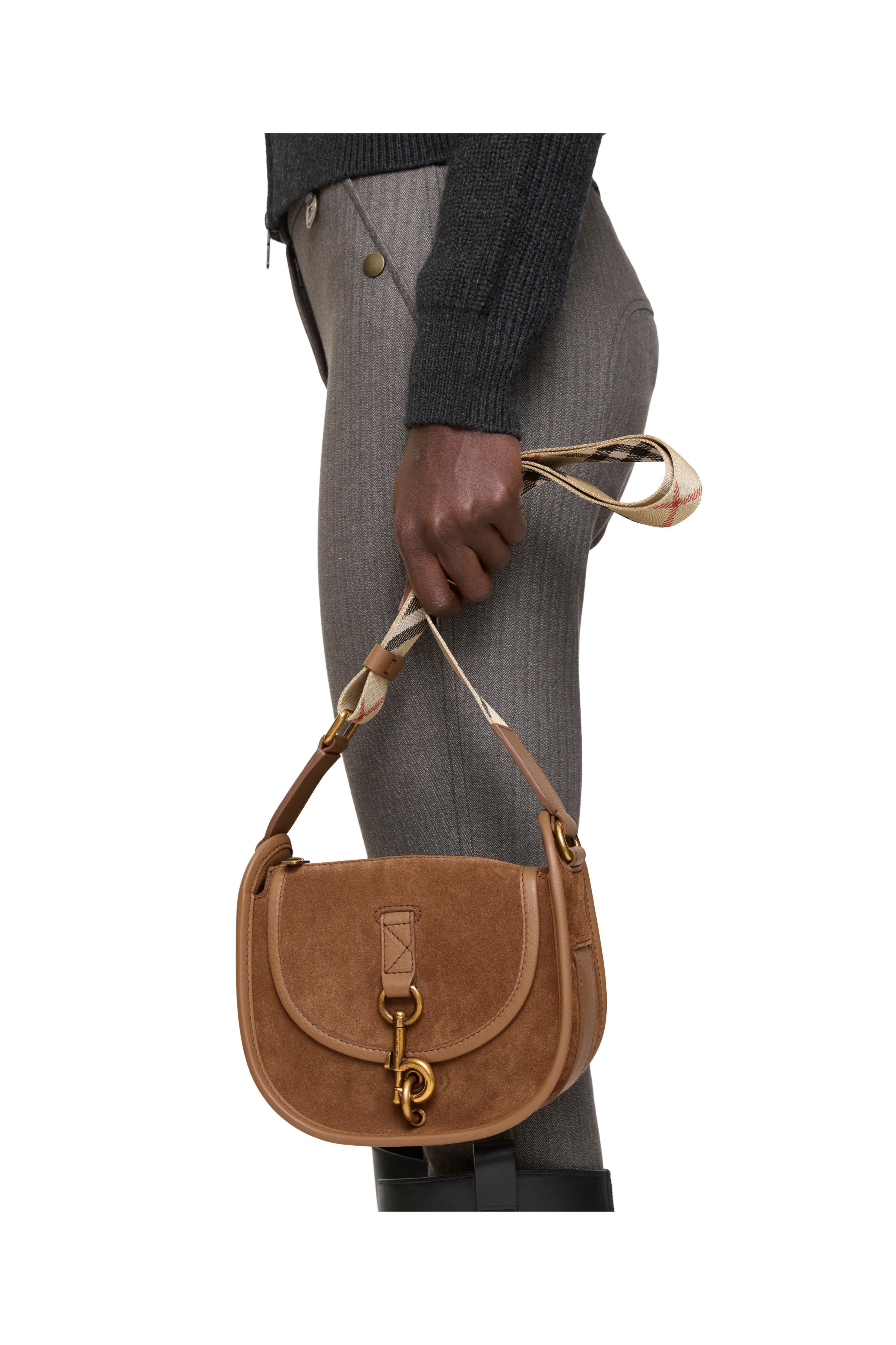 Burberry Mini B Clip Messenger Bag, Alternate, color, Hazel Brown