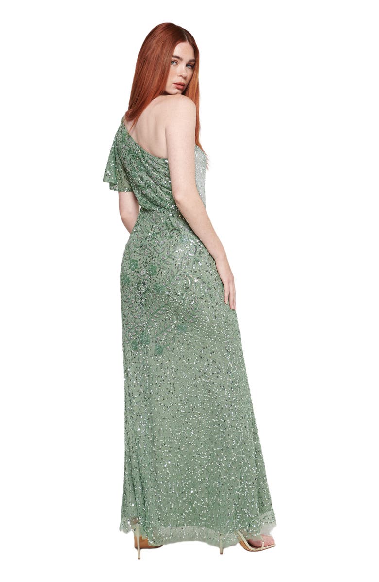 BEAUUT Occasion Embellished Sequin Beaded One Shoulder Short Sleeves Evening Dress, Alternate, color, Dark Green