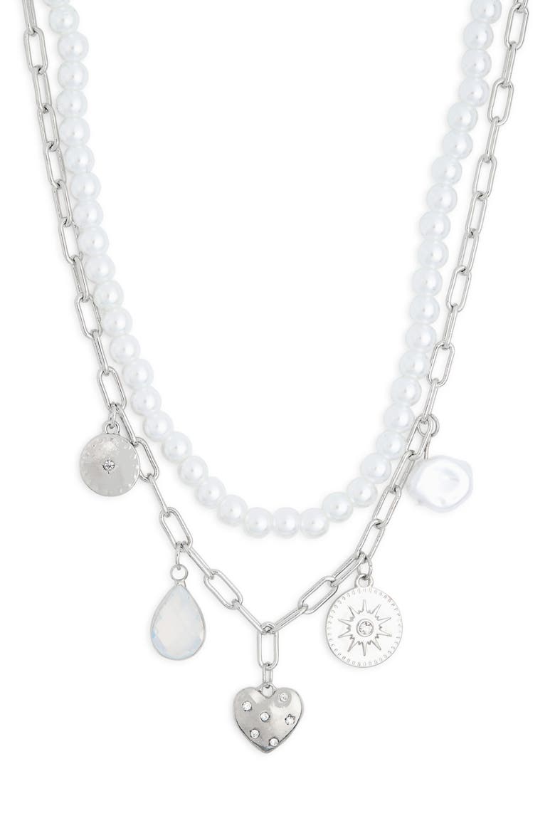 Layered Chain Link Charm Necklace, Main, color, RHODIUM MULTI