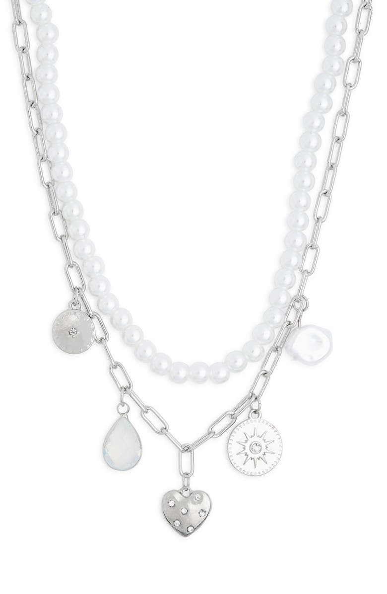 BP. Layered Chain Link Charm Necklace, Main, color, Rhodium Multi