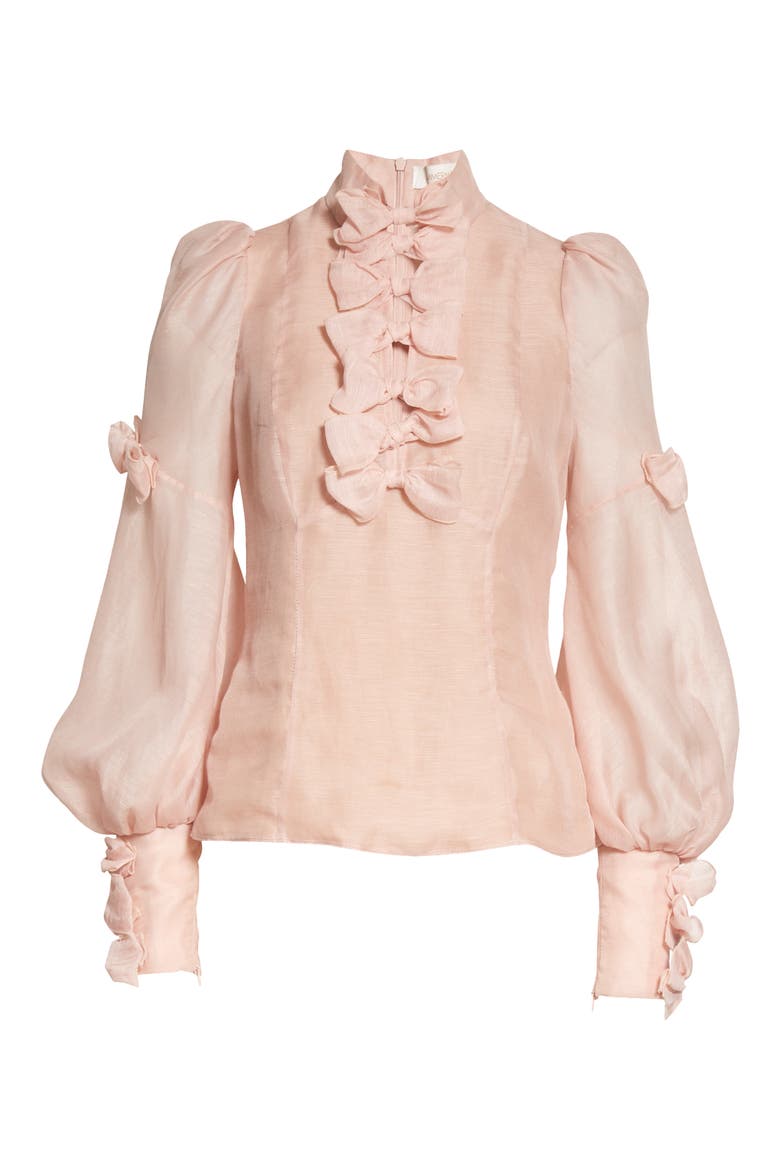 Postcard Bow Placket Linen & Silk Blouse, Alternate, color, BALLET
