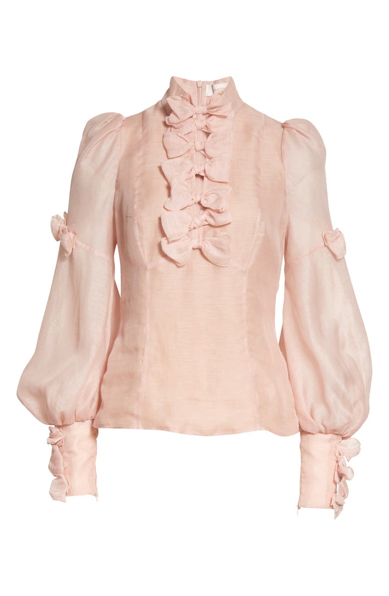 Zimmermann Postcard Bow Placket Linen & Silk Blouse, Alternate, color, 