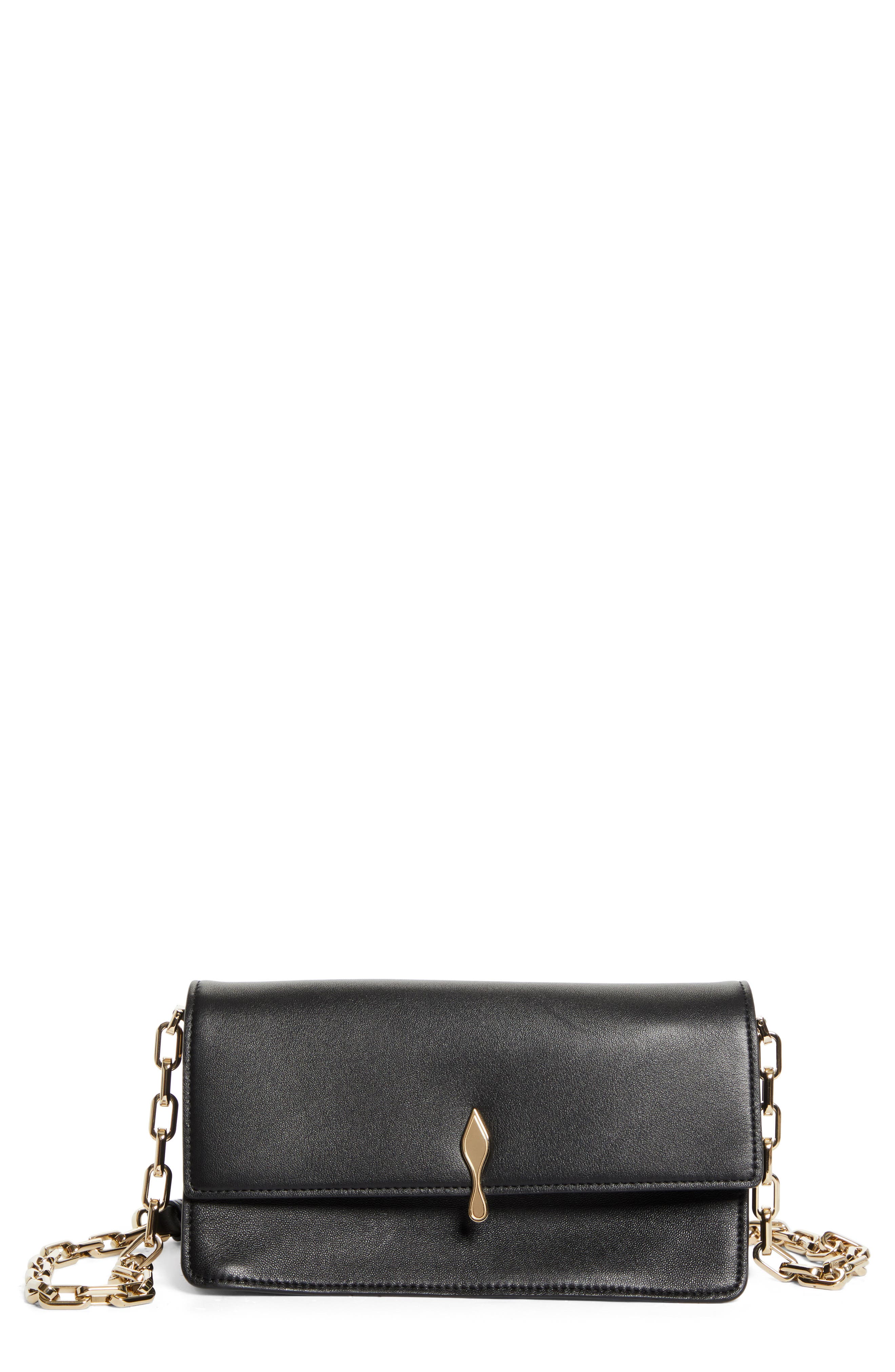 Christian Louboutin Bettina Leather Shoulder Bag, Main, color, Black/ Gold