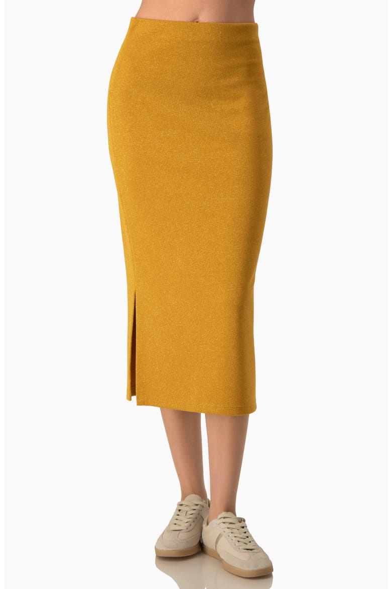 Shimmer Knit High-Rise Fitted Midi Skirt, Main, color, Mustard
