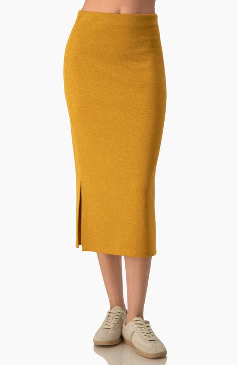 Shimmer Knit High-Rise Fitted Midi Skirt