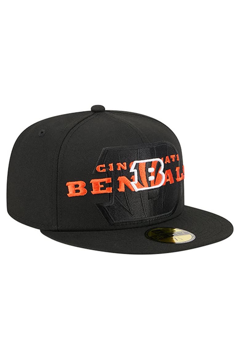 Men's New Era  Black Cincinnati Bengals Overlap Wordmark 59FIFTY Fitted Hat, Alternate, color, Black