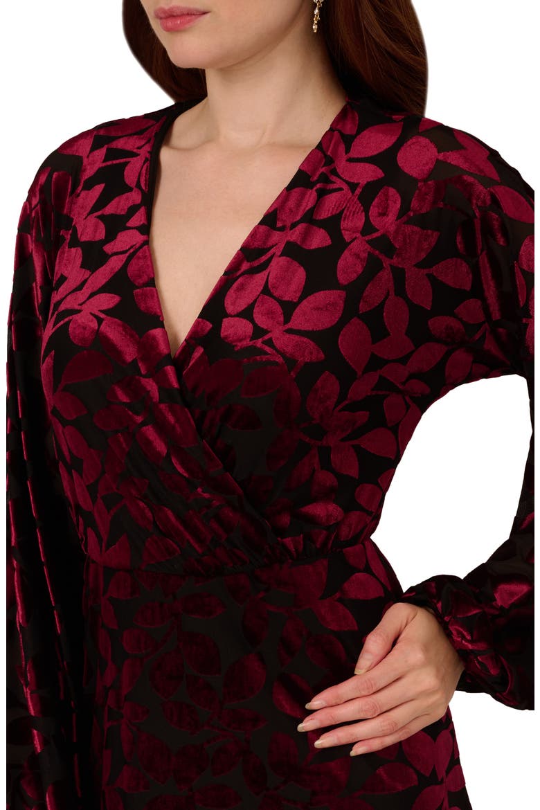Long Sleeve Velvet Burnout Dress, Alternate, color, BURGUNDY/ BLACK