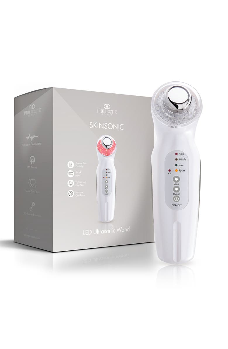 Project E Beauty SkinSonic LED Ultrasonic Wand, Main, color, White