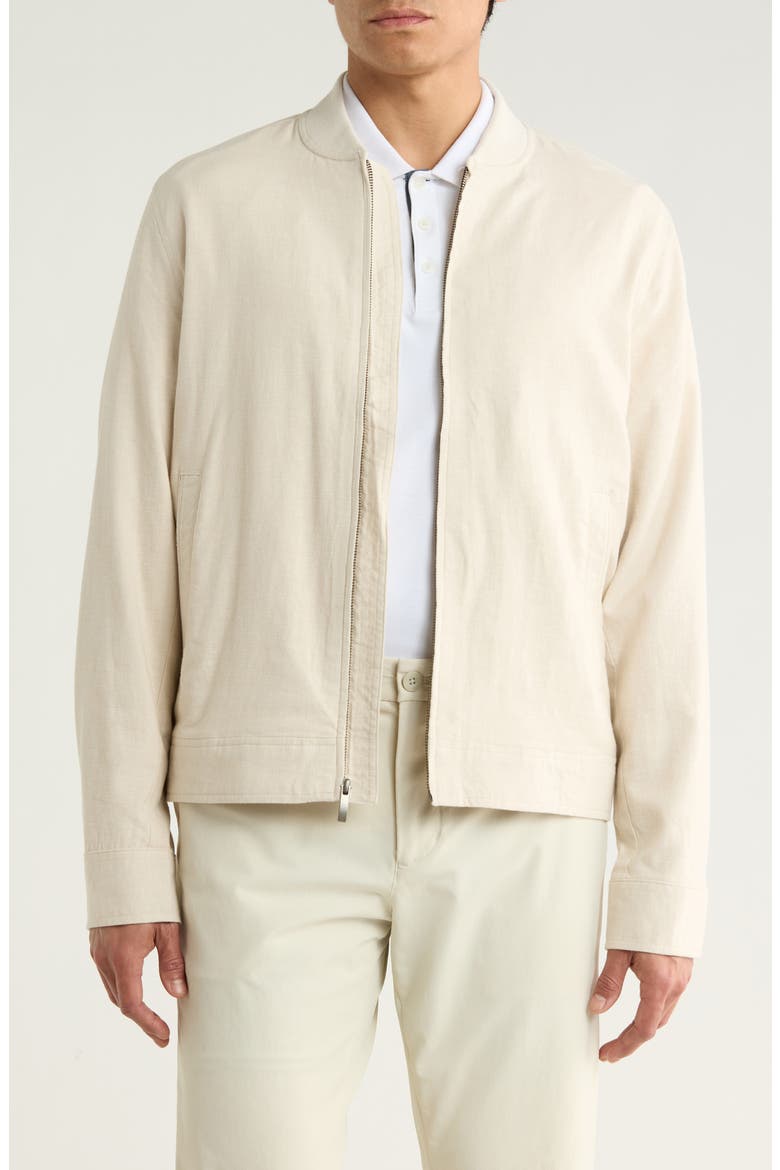 Linen Blend Bomber, Main, color, BEIGE PUMICE - WHITE EOE