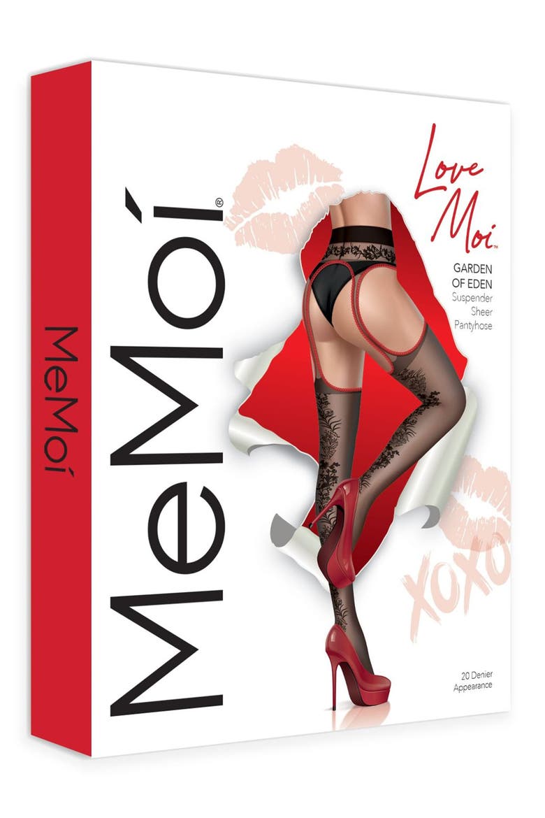 Garden of Eden Suspender Tights, Alternate, color, BLACK-RED