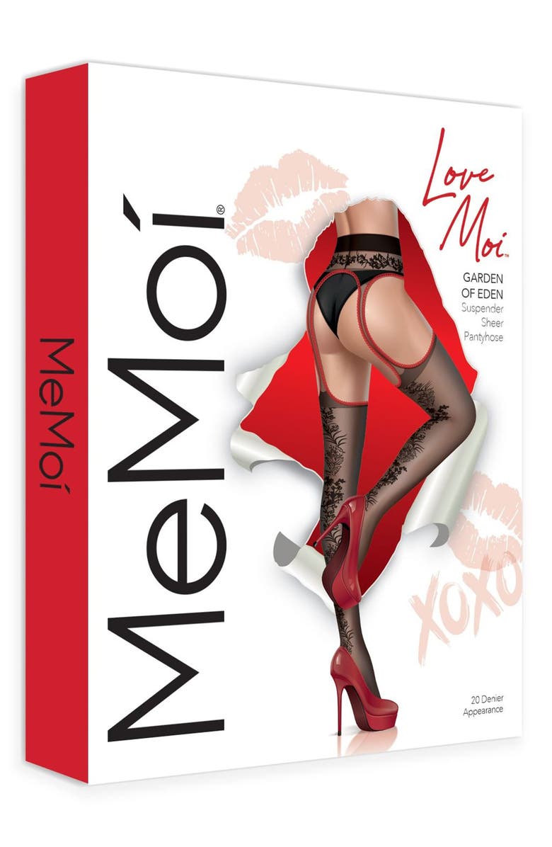 MeMoi Garden of Eden Suspender Tights, Alternate, color, Black-Red